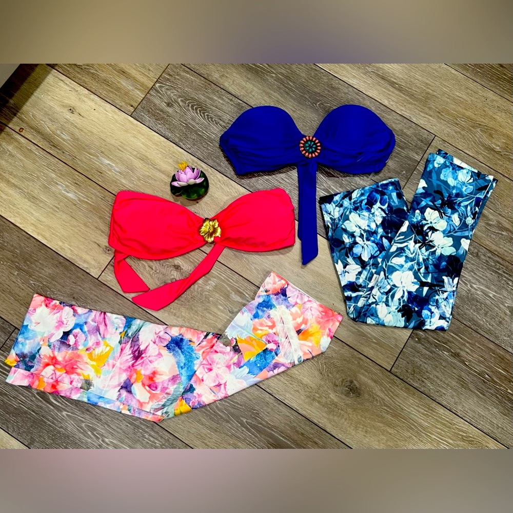 Blue and hot pink bikini tops & matching floral leggings! Bundle to wear resell